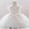 Baby Girl Sweet Lace Flower Tulle Christening Princess Toddler Birthday Party Ball Gown Dress Newborn Children Baptism 1 Years G1129