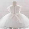 Bébé fille douce dentelle fleur Tulle baptême princesse enfant en bas âge fête d'anniversaire robe de bal robe nouveau-né enfants baptême 1 ans G1129