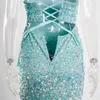 Party Dresses Luxury Mint Sequin Slip Lace Up Long Cocktail Dress Backless Hollow Out Velvet V Neck Ball Gown Celebrity Women Summ1668