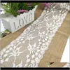 Cloths Textiles Home & Garden Drop Delivery 2021 Vintage Table Runner Natural Hessian Burlap With White Lace For Rustic Festival Wedding Part