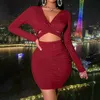 Casual Dresses RMSFE 2022 Ladies Autumn Solid Color Long Sleeve V-Neck Fashion Sexig Nightclub Wrap Chest and Navel kjolkl￤nning