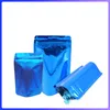 Sacchetti regalo in lamina di Mylar con chiusura lampo blu in piedi 100 pz / lotto Sacchetti per imballaggio alimentare secco lucido e opaco con tacca a strappo