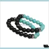 Beaded Strands Drop Delivery 2021 Fashion Natural Bracelets 10Mm Matte Onyx Turquoises Stone Beads Screw Cap Chakra Bracelet For Men Women Je