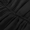 Yitimuceng Flunced Edge Chiffon платья для женщин сплошной черный весенний V-образным вырезом Свободная талия с коротким рукавом французский офис Lady 210601