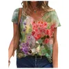 3D Laço Floral Imprimir Mulheres Camisetas Loose Curta Loose Plus Size Tops Fashion Street Ladies V-Neck Summer Tee 210522