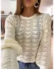 Dames Sweaters Vrouwen Losse stijl Sweater Beige Effen Kleur Ronde Kraag Ballon Mouwen Knitwear Voor Lente Fall