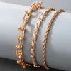 3pcs/sets New Trendy Gold Color Alloy Metal Bracelets for Women Hollow Geometric Adjustable Jewelry Accessories