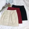 Vintage sommar våren denim tjejer avslappnad hög midja a-line jeans kjolar svart beige burgundy b11901x 210416