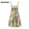 Sexy Spaghetti Strap Mini Summer Floral Print Beach Backless Boho Vestido plisado Sundresses Femme Robe S-L 210413