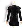 Élégant Patchwork diamant robe à volants pour les femmes col en V à manches longues taille haute robes femme automne mode 210520