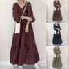 Vestido Vintage Dress Dress Mulheres Primavera Sundress Zanzea 2021 Casual Buff Manga Maxi Vestidos Feminino V Pescoço Robe Femme Y220214