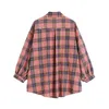 Kobiety Vintage Plaid Oversize Bluzka Jesień Koreański Z Długim Rękawem Wyłącz Kołnierz Casual Luźne Przycisk Harajuku Topy 210417