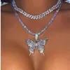 Glaming Big Butterfly hanger ketting strass keten voor vrouwen bling tennischoker Cubaanse link iced out sieraden chokers