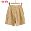 Tangada Kvinnor Elegant Solid Shorts Pojkvän Style Zipper Fickor Shorts Pantalones 4P49 210609