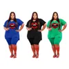 Novo verão feminino plus size fatos de treino tamanhos maiores 3xl 4xl 5xl manga curta camisetas + shorts calças duas peças conjunto casual roupas esportivas pretas 4755