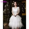 LDYRWQY summer Korean edition fashion sexy white socialite temperament French bouffant gauze dress 210416