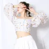 Women's Blouses & Shirts Summer Chic Slash Neck Puffy Sleeve Off-the-shoulder Tube Top Women Sexy Bowknot At Back Polka Dots
