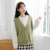 Knitted Vest Women's Spring Autumn Short Korean Version Loose V-neck Pocket Sleeveless Sweater Vest Cardigan Women Coat 211008