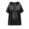 Summer Phoenix pattern hot diamonds short-sleeved T-shirt women 2021 new Korean style loose plus size Casual long tops female X0628