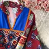 Bahar Bohemian Ulusal Rüzgar Maxi Vestidos Kadın V Yaka Puf Kol Nakış Mizaç Büyük Elbise GK463 210506