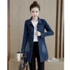 Мода Длинные ковбойские пальто Женщины осень зима свободных рукава S-5XL плюс размер светло-голубой корейский отворот верхняя куртка LR600 210531