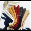 Hosiery Spcity Winter Cotton Solid Woman Simple Fashion Art Fold Female Student Thick Warm Socks Shiny Metallic Line Sock Lcs11 C61Ii