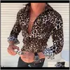 Odzież odzież męska koszula mody Leopard Drukowane dorywczo z długim rękawem Slim Fit Male Shirts Tops Viue