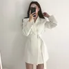 Women's Tailored Coat Spring Autumn Belt Solid V-neck Sashes Slim Sequined s Woman Lace Up Standard Korean Female PL050 210506