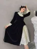 2 Piece Spring Gothic Clothes Black Long Sleeve Dress Women Flare Ruffle Neck Midi Ladies 210427