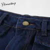 Yitimuceng Denim jupe plissée femmes poches boutonnées unicolore bleu taille haute a-ligne printemps été mode jupes 210601