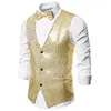Herenvesten hirigin mannen glanzende pailletten glitter verfraaide blazer jasje vest nachtclub trouwfeest pakken met bowtie
