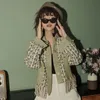 Green Plaid Tweed Jacket Autumn Tassel Cropped Fringe Coats And Jackets Women Patchwork Fashion Designer Clothes 210427