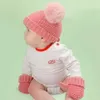 Winter Kids Hat and Gloves 2 Piece Set 0-3T Toddler Baby Boy Girl Hat Skullies Beanies Fur Balls Knitted Children Hats & Caps 210713