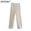 KpyTomoa Kobiety 2021 Moda z przyciskami Proste spodnie Vintage wysokiej talii Side Zipper Kobiece Spodnie Mujer Q0801