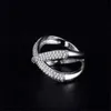米国サイズ5-10結婚指輪手作りラグジュアリージュエリー925スターリングシルバー舗装ホワイトサファイアCZダイヤモンド宝石芸術パーティー永遠の女性クロスバンドリング恋人ギフト