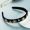 Vintage coloré cristal fleur bandeau luxe brillant strass perlé noir velours bandeau filles bijoux