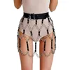 Skirts Gothic Faux Leather Harness Belt Skirt Women Metal Link Chain Patchwork Hollow Out Rave Party Nigh Club Mini