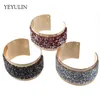 New Design Office Lady Crystal Gold Color Alloy Wide Cuff Bangles for Women Bracelet Jewelry Gift Q0719