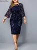 Sukienki plus size Party Dress Ladies Midi cekinowa siateczka z długim rękawem koronkowa elegancka Bodycon XL-4XL 5XL wieczór kobieta lato 2021