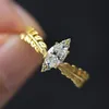 Wedding Rings Visisap Unique Gold Color Leaf Crown Marquise Zircon Engagement For Women Sweet Cute Simple High Quality Ring F146