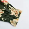 Kvinnor Grön blommigtryck Långt byxor Vintage Style Strety Waist Lady Pants Pantalon 5Z76 210416