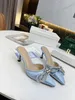 Designers Luxury Dress Shoe Evening Slingback Satin Bow Pumps 6.5cm Crystal-Embellishments Rhinestone Shoes Spool Heels Sandals Women Slipper