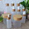 Skin Care Spray Bottle With Bamboo Wood Lid Frosted Clear Plastic Containers Cosmetic Packaging Atomizer Perfume Bottlegoods