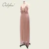 Été Vintage Femmes Longue Fête Spaghetti Sangle Fleurs Perles Maille Sexy Maxi Tulle Robe 210415