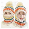 Winter Women Knitted Hat Female Warm Beanie Riding Snow Caps Scarf Set Hairball Pom Fashion Wool Thickening Collars 211119