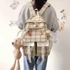 Tjej Stor Härlig Kapacitet Koreansk Ryggsäck Kvinna Student Skolbag Japanska Kanfas Preppy Style Plaid Travel Bag Women 202211