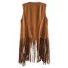 Women's Vests Women Vest Sleeveless Leather Jacket Motorcycle Tops Spring Imitation Ethnic Suede Tassels Fringe Cardigan