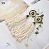 JK 3.5" Natural White Pearl CZ Pave Stud Earrings For Women