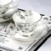 European Bone China Cups & Saucers Set Kapok Coffee Ceramic Afternoon Tea Black Flower Cup Home Docoration