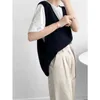 Frühherbst Pur Farbe Oversize V-Ausschnitt ärmellose Strickweste Frauen Mode Pullover Base Match Pullover für 210520